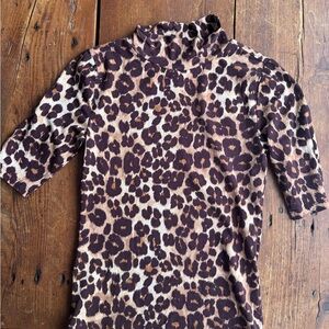 Ann Taylor Leopard Print Mock Neck Top - Brown & Tan